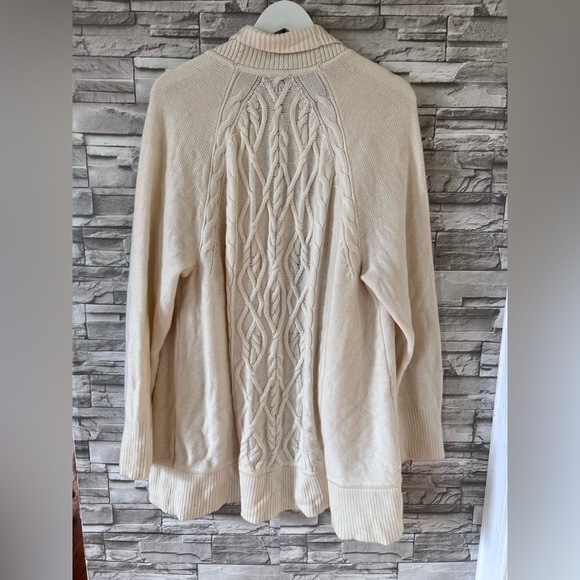 Talbots Women’s Lambswool Blend Kimono Duster Cream Cable Knit Cardigan Sweater - Picture 2 of 10